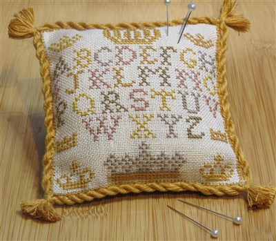 Alphabet and Crown Pincushion Cross stitch pillow pincushion or